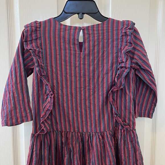 Tea Collection Purple Metallic Stripe Ruffle Dress Girls Size 7 - Picture 9 of 10